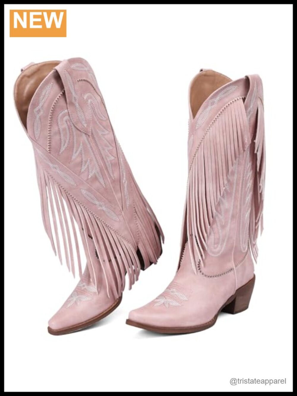 Cowgirl Boots Women Retro Block Chunky Suede Fringe